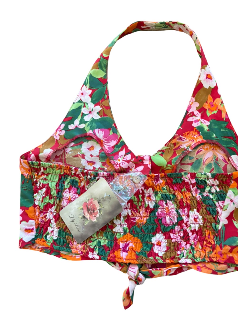 Lily Rose Red, Green & Pink Smocked Floral Top - Picture 2 of 5
